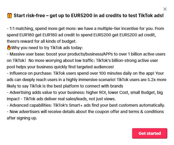 TikTok ads coupon budget ads