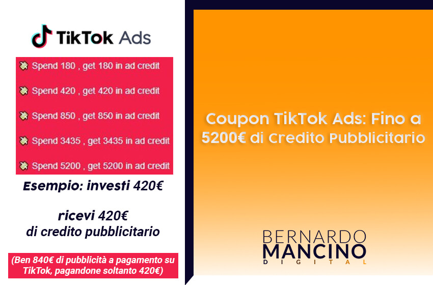  Coupon TikTok Ads: Fino a 5200€ di Credito Pubblicitario GRATIS